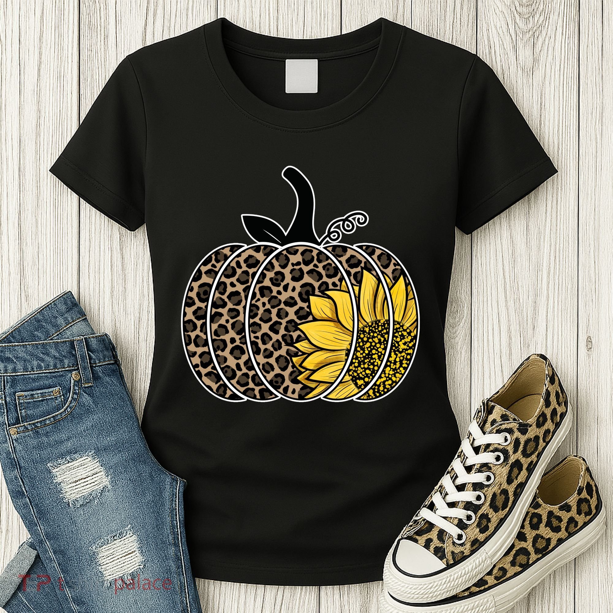 Sunflower Leopard Pumpkin Women's T-Shirt