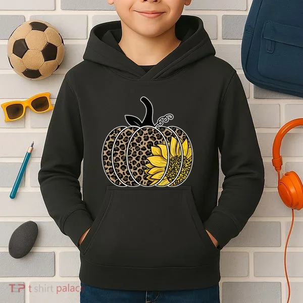 Sunflower Leopard Pumpkin Kids Hoodie