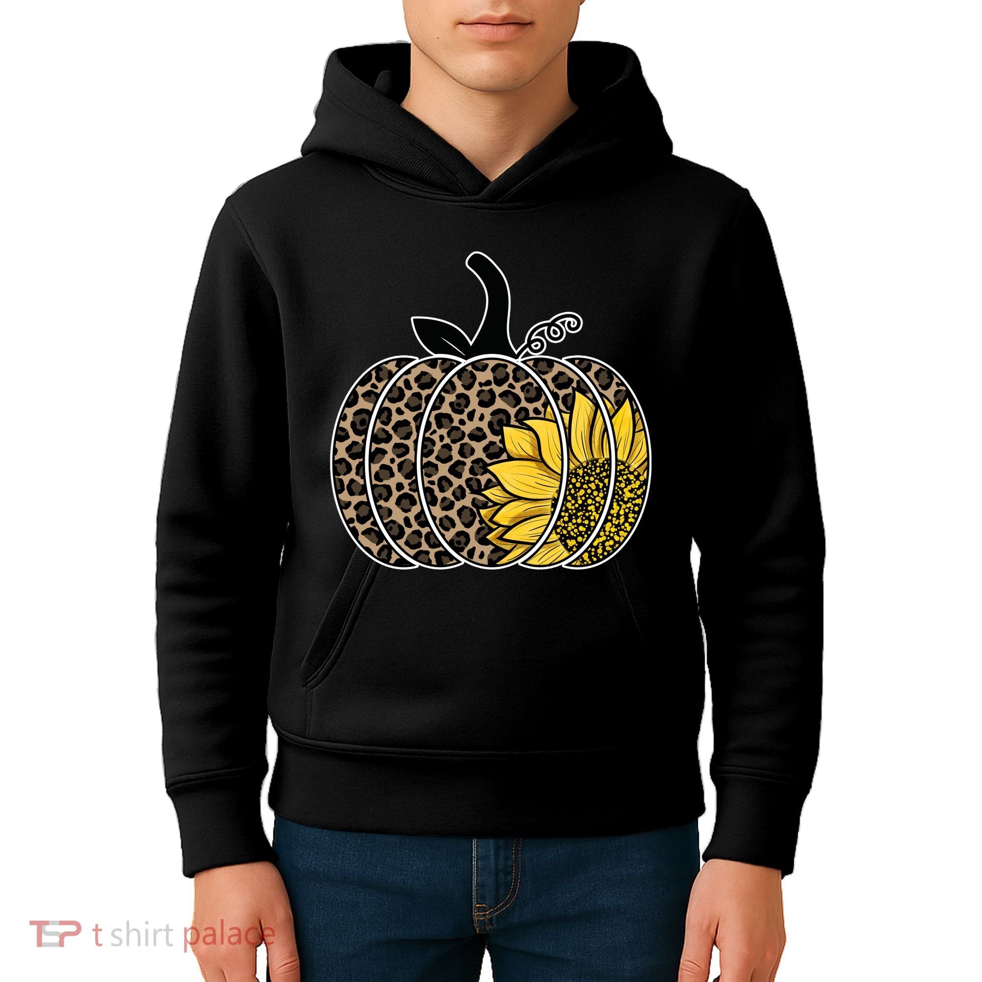 Sunflower Leopard Pumpkin Kids Hoodie