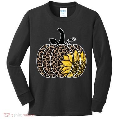 Sunflower Leopard Pumpkin Kids Long Sleeve Shirt