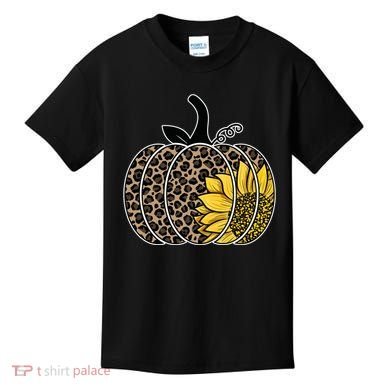Sunflower Leopard Pumpkin Kids T-Shirt