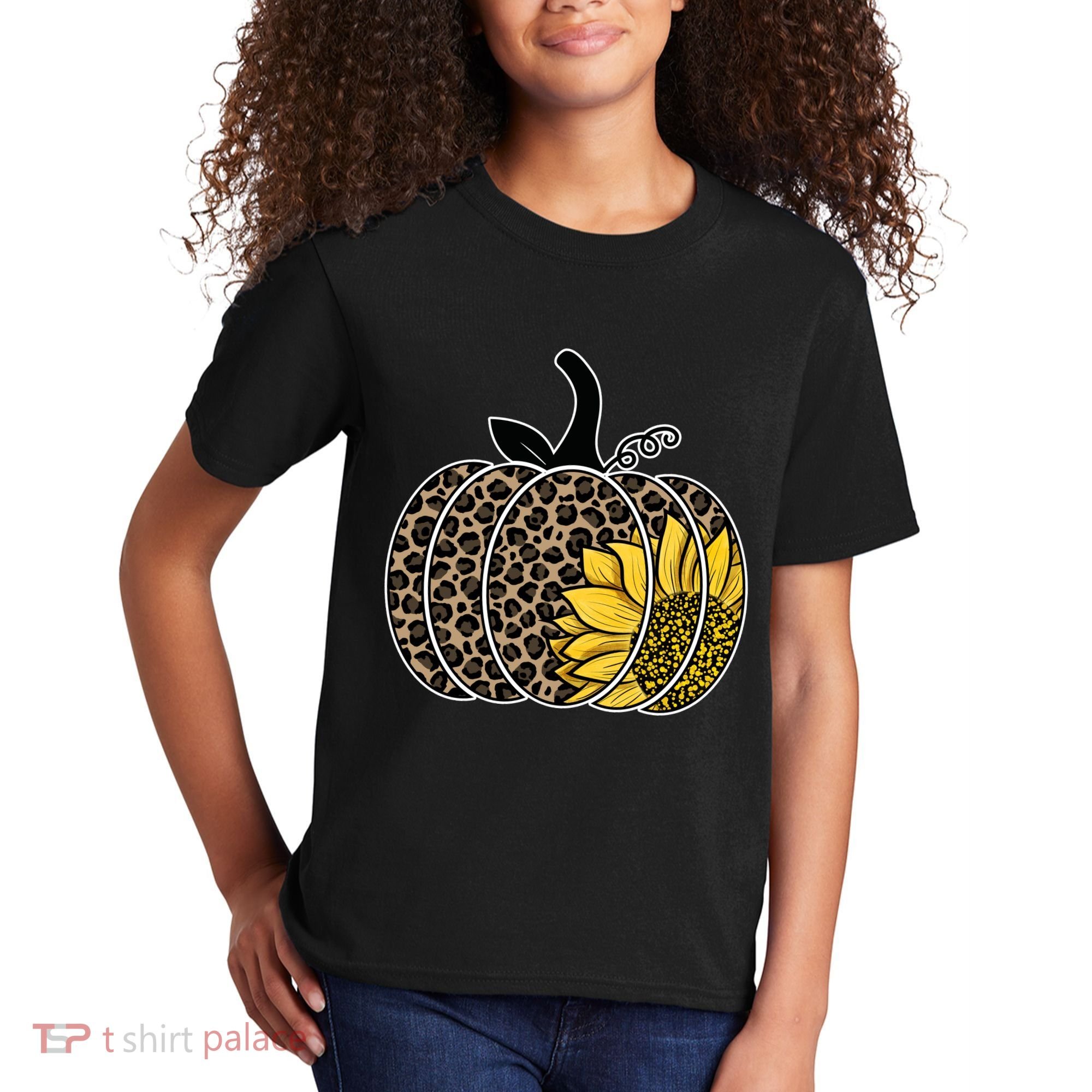 Sunflower Leopard Pumpkin Kids T-Shirt
