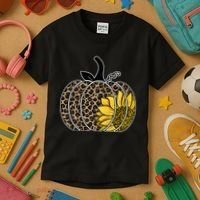 Sunflower Leopard Pumpkin Kids T-Shirt thumb 3