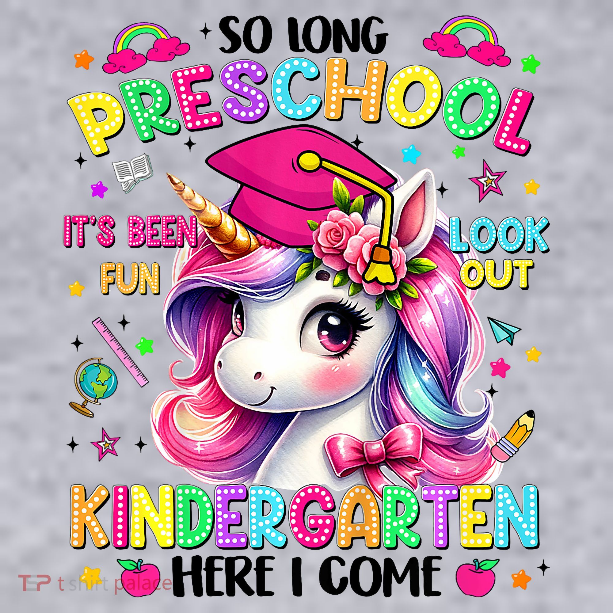 So Long Preschool Graduation Graduate Unicorn  Women's Racerback Cropped Tank