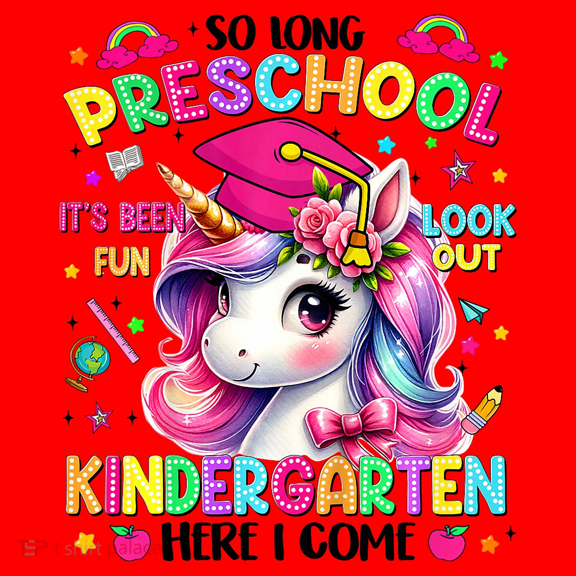 So Long Preschool Graduation Graduate Unicorn  Santa Hat