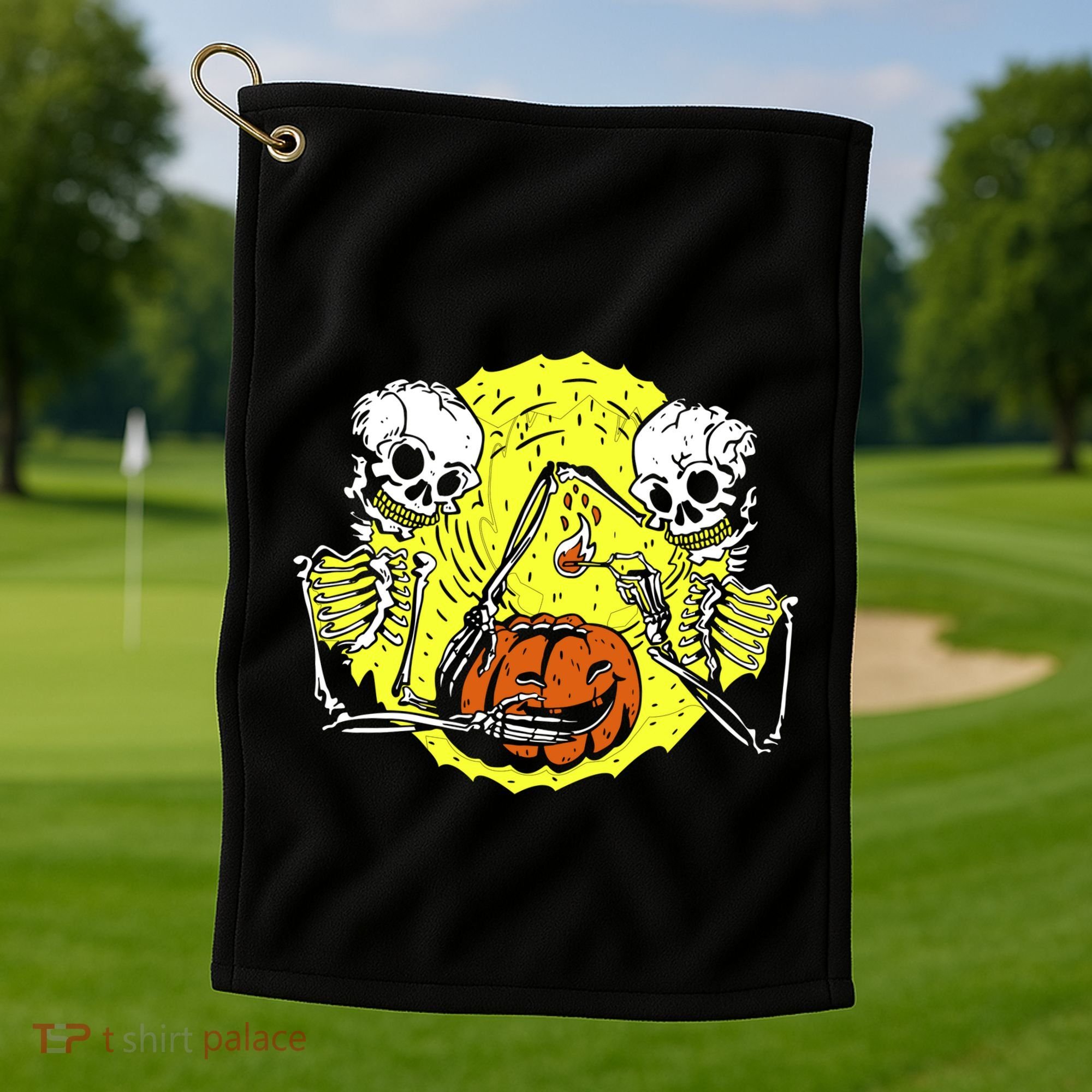 Skeletons Lighting Pumpkin Golf Towel