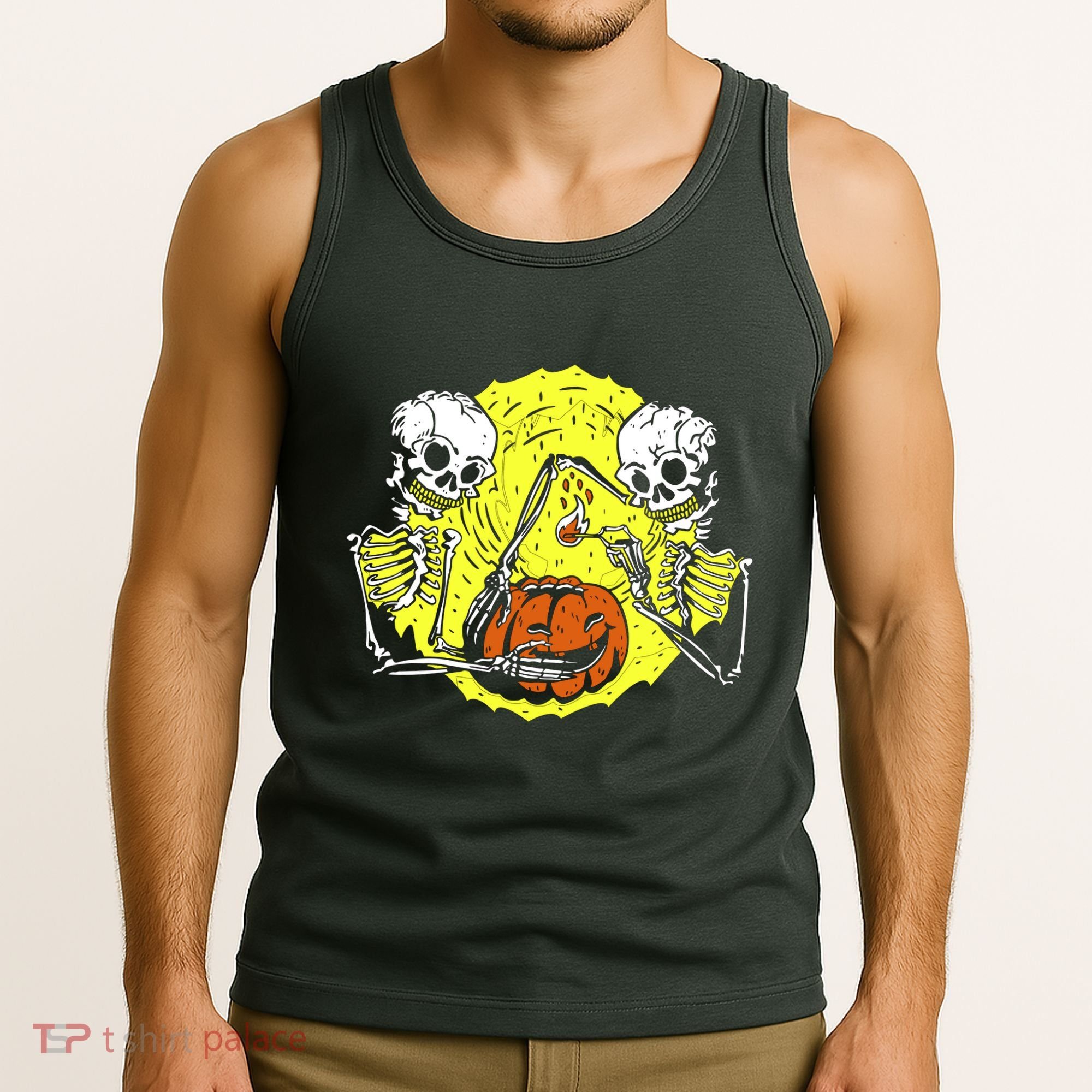 Skeletons Lighting Pumpkin Tank Top