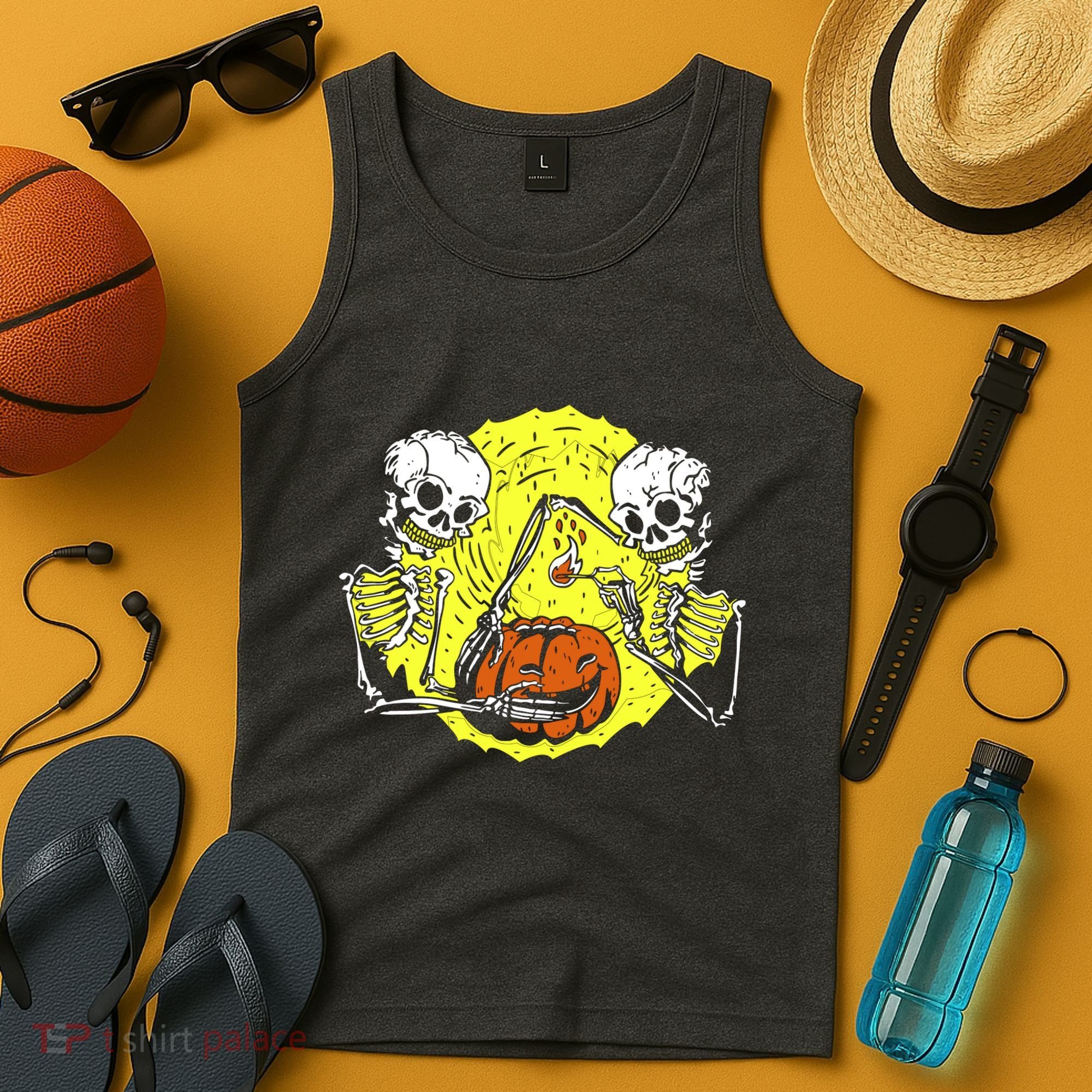 Skeletons Lighting Pumpkin Tank Top