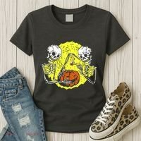 Skeletons Lighting Pumpkin Women's T-Shirt thumb 3
