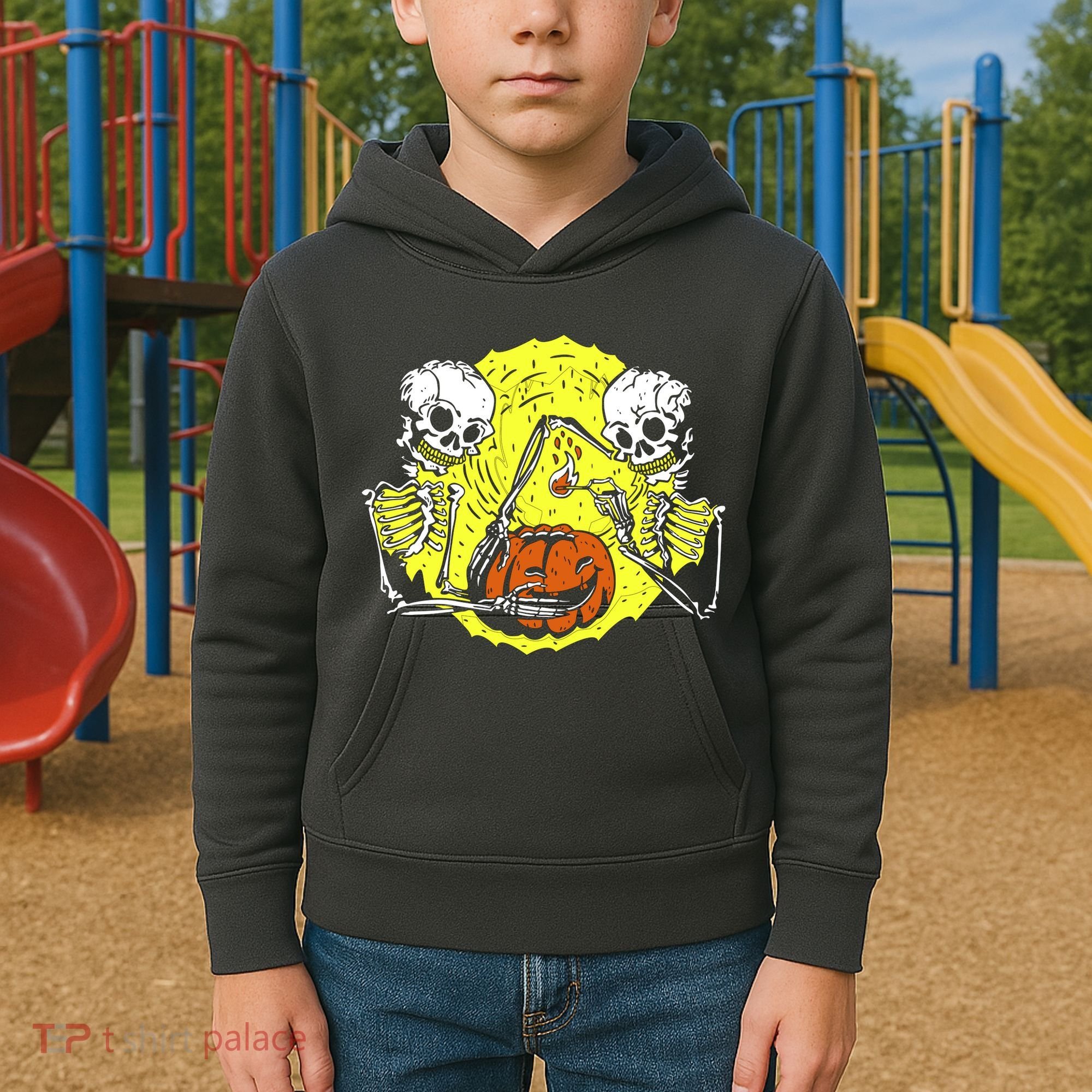 Skeletons Lighting Pumpkin Kids Hoodie