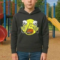 Skeletons Lighting Pumpkin Kids Hoodie thumb 2