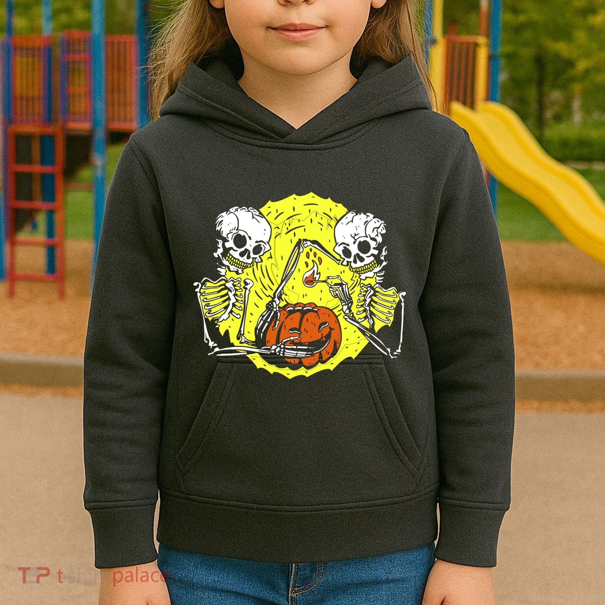Skeletons Lighting Pumpkin Kids Hoodie