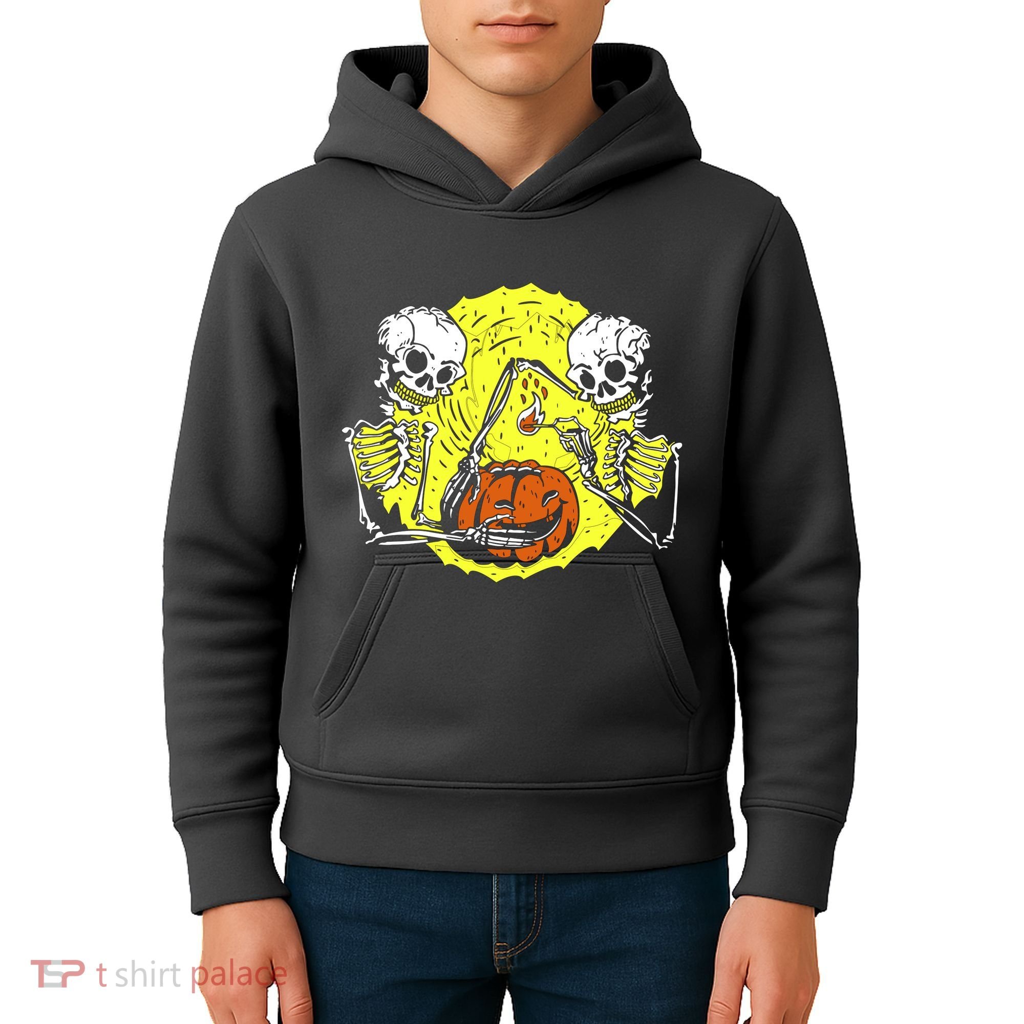 Skeletons Lighting Pumpkin Kids Hoodie