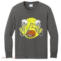 Skeletons Lighting Pumpkin Kids Long Sleeve Shirt thumb 0