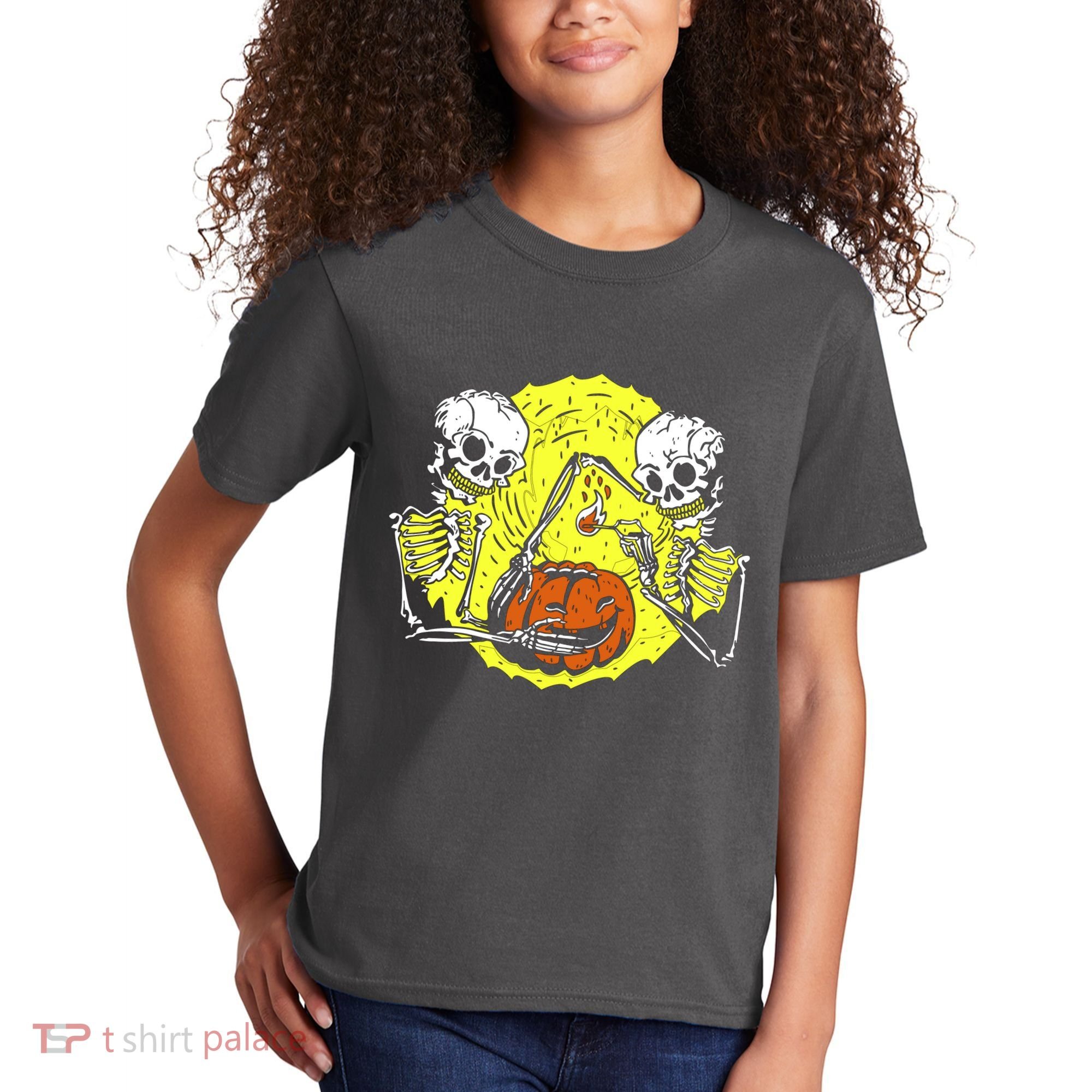 Skeletons Lighting Pumpkin Kids T-Shirt