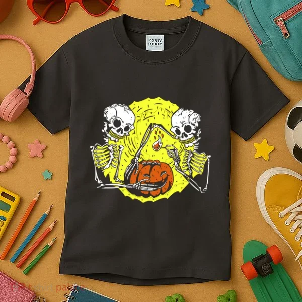 Skeletons Lighting Pumpkin Kids T-Shirt