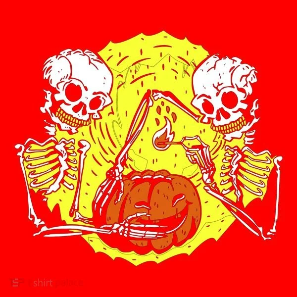 Skeletons Lighting Pumpkin Santa Hat