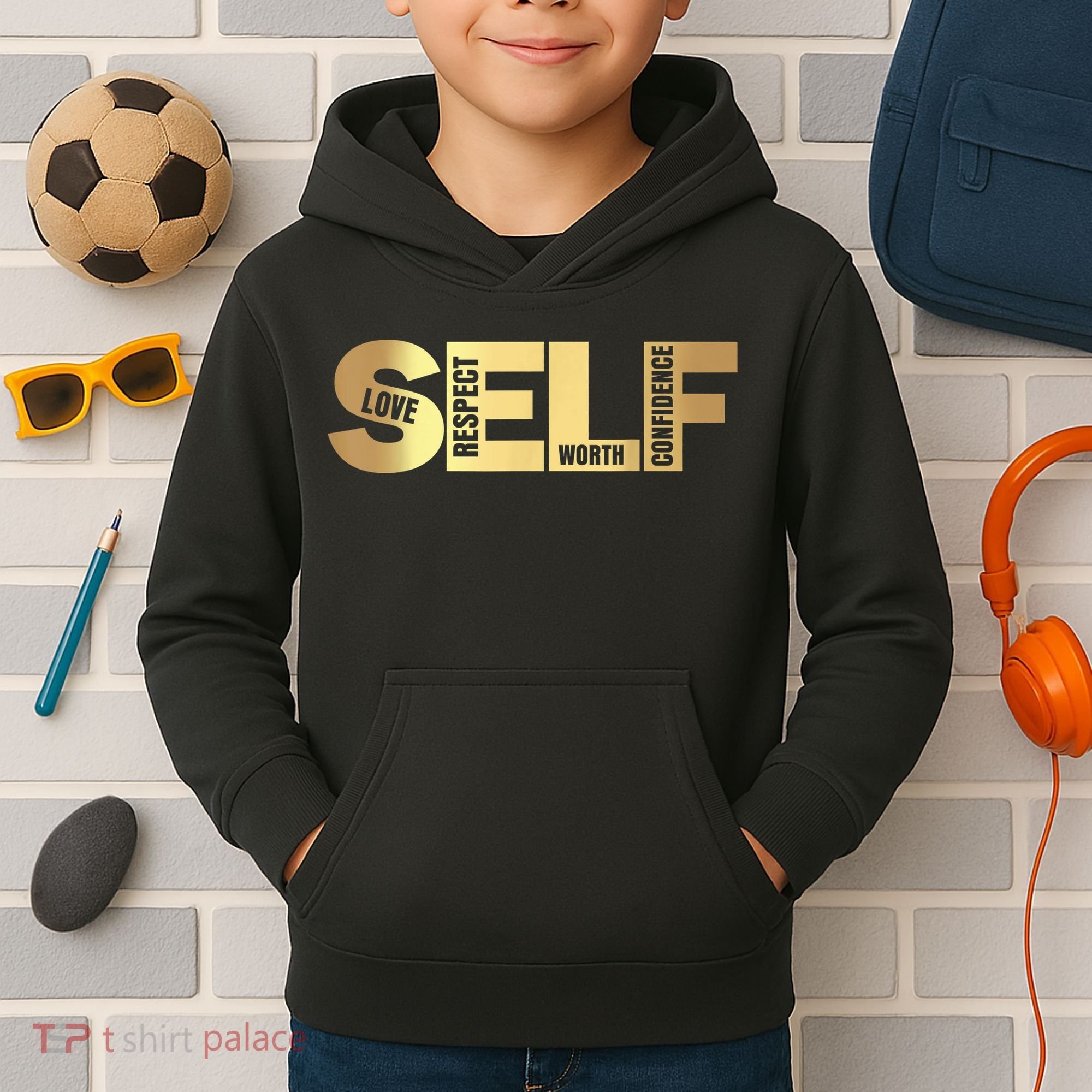 Self Love Respect Worth Confidence Motivational Kids Hoodie
