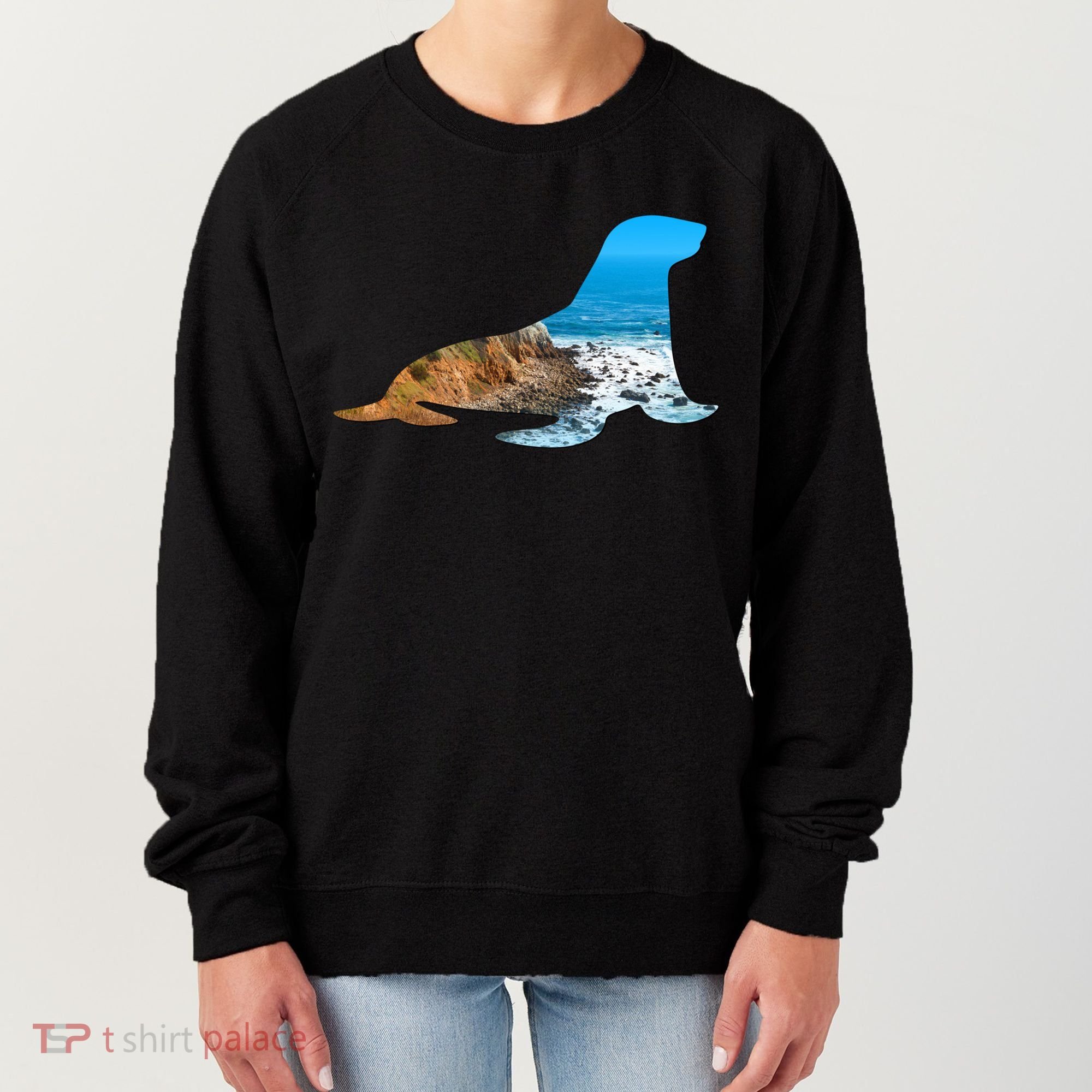 Sea Lion Seal Lovers Silhouette Earth Day And Ocean Week Gift Women's Sweatshirt