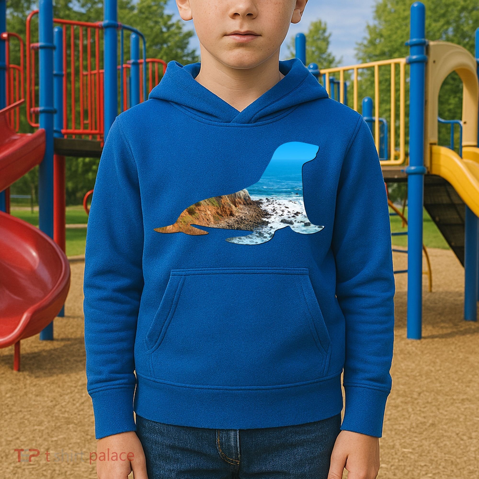 Sea Lion Seal Lovers Silhouette Earth Day And Ocean Week Gift Kids Hoodie