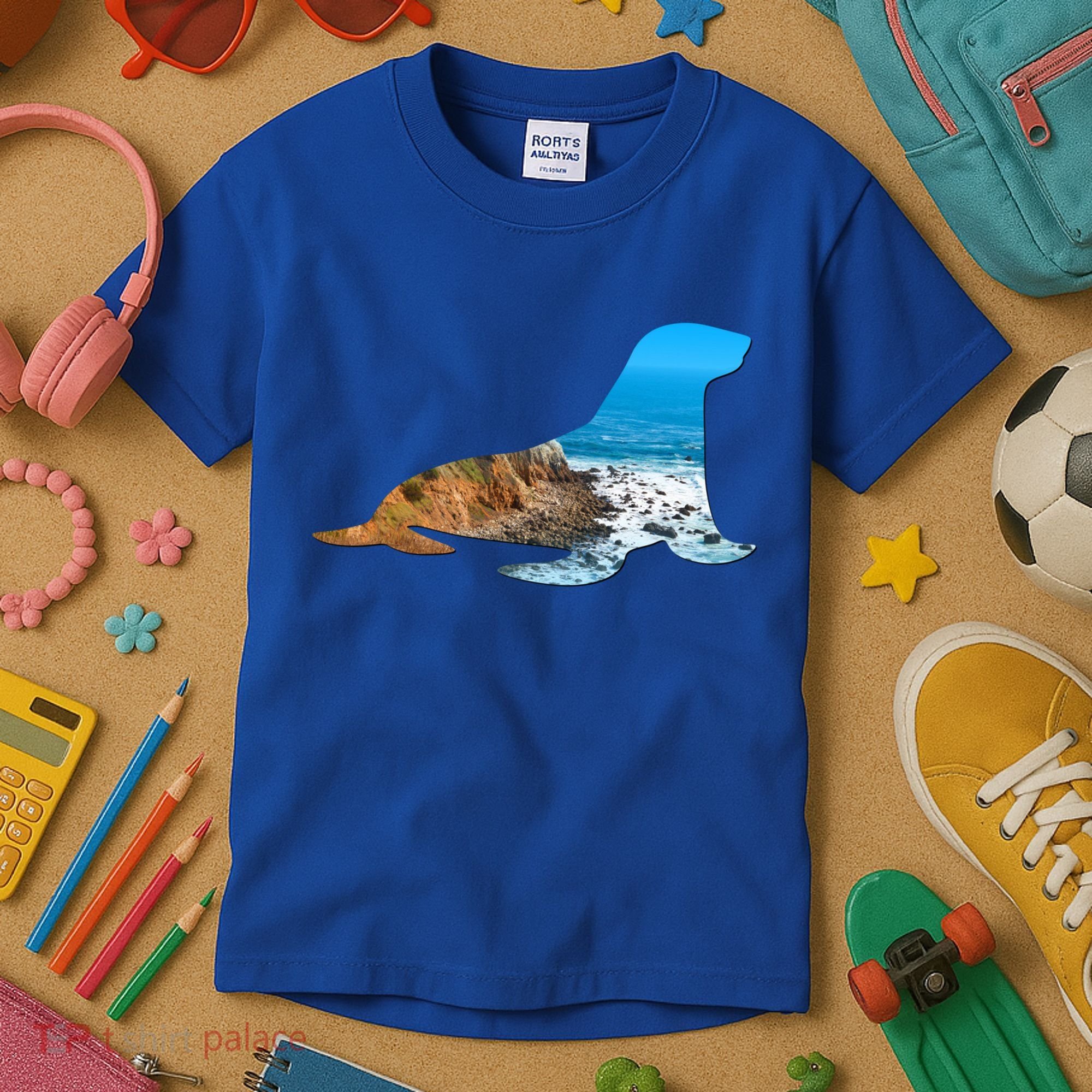 Sea Lion Seal Lovers Silhouette Earth Day And Ocean Week Gift Kids T-Shirt