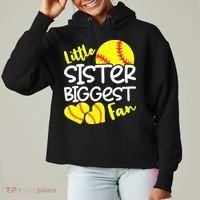 Softball Little Sister Biggest Fan Ladies Heavyweight Boxy Pullover Hoodie thumb 0