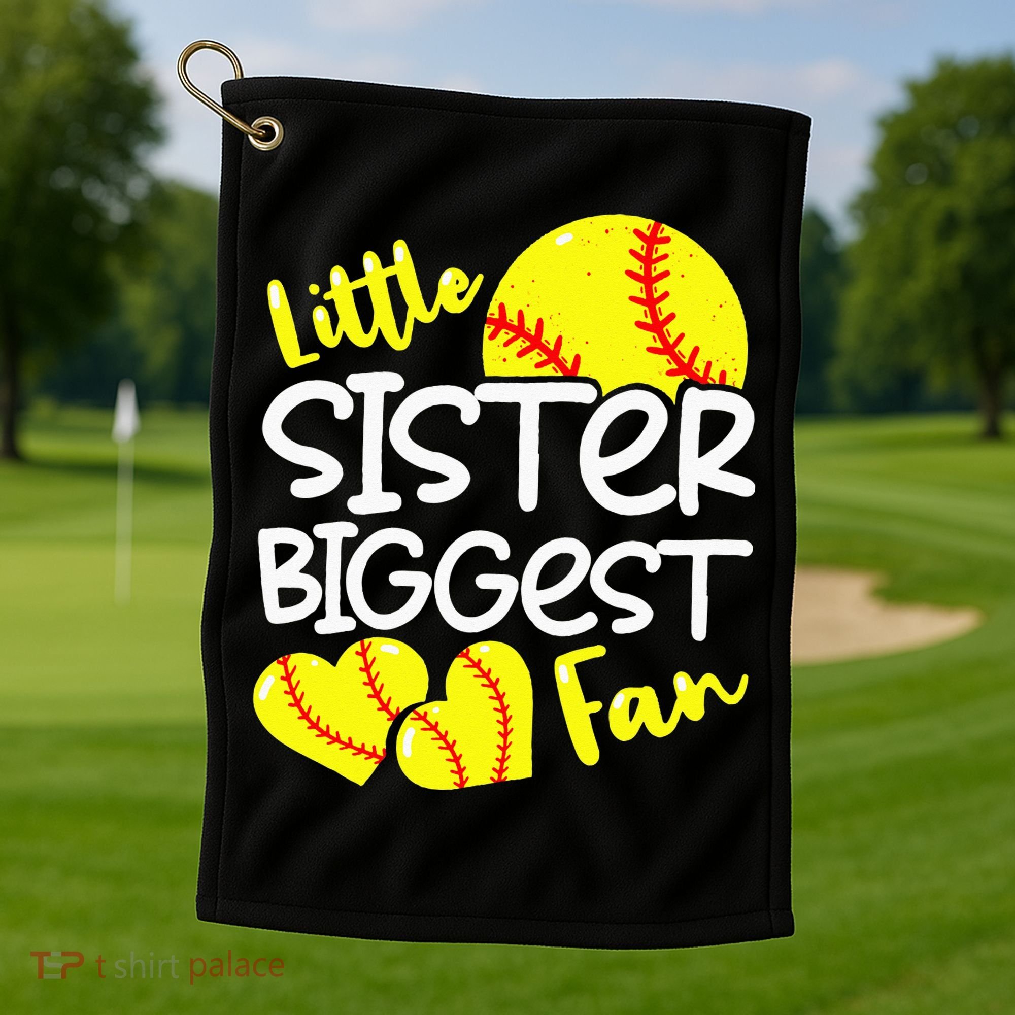 Softball Little Sister Biggest Fan Golf Towel