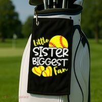 Softball Little Sister Biggest Fan Golf Towel thumb 2