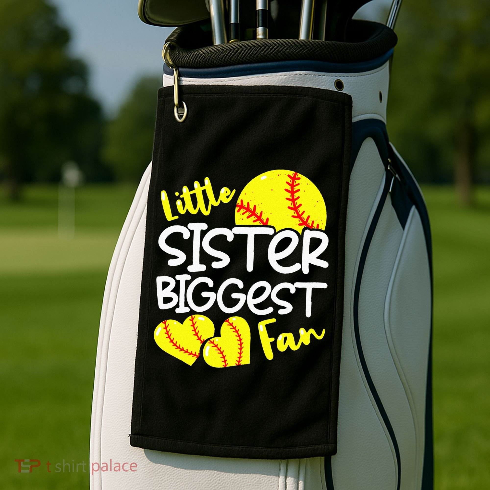 Softball Little Sister Biggest Fan Golf Towel