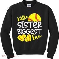 Softball Little Sister Biggest Fan Kids Sweatshirt thumb 0