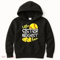 Softball Little Sister Biggest Fan Kids Hoodie thumb 0