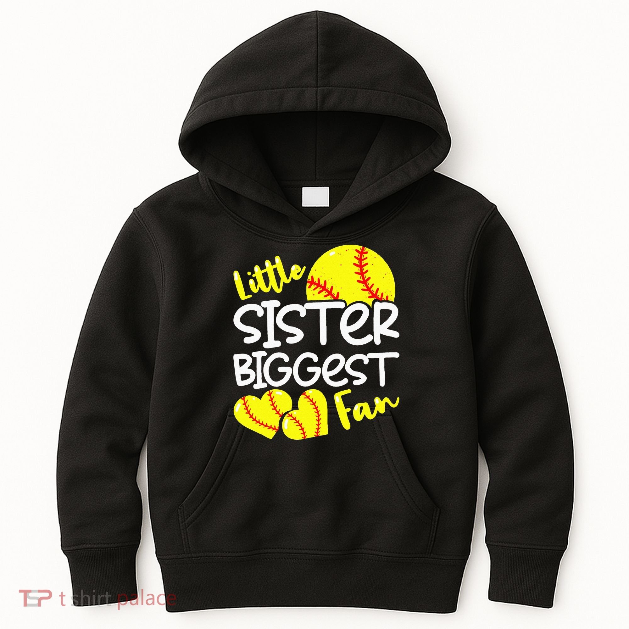 Softball Little Sister Biggest Fan Kids Hoodie