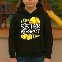 Softball Little Sister Biggest Fan Kids Hoodie thumb 3