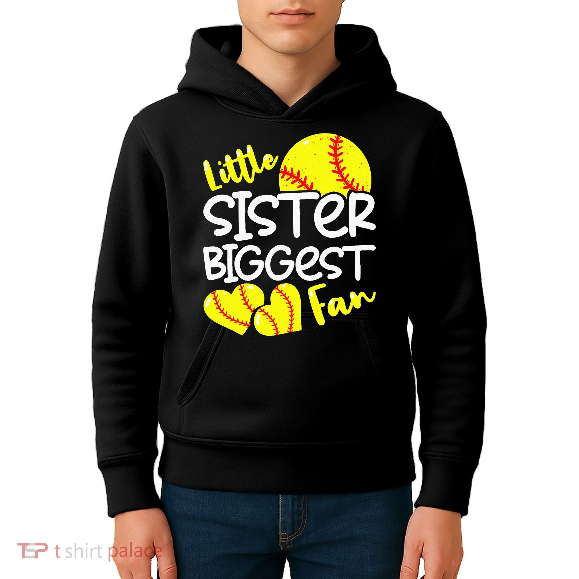 Softball Little Sister Biggest Fan Kids Hoodie