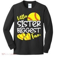 Softball Little Sister Biggest Fan Kids Long Sleeve Shirt thumb 0