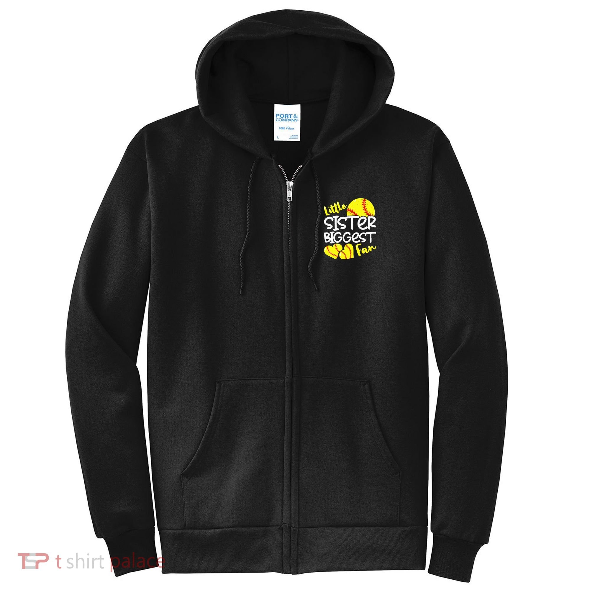 Softball Little Sister Biggest Fan Full Zip Hoodie