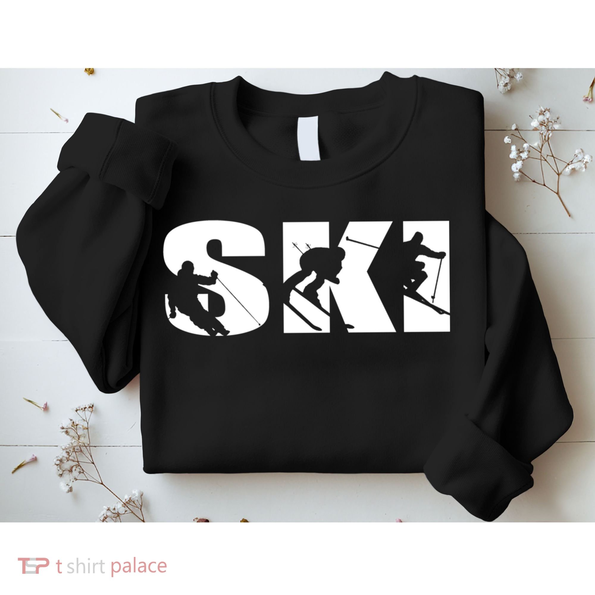 Ski Long Sleeve Tshirt For Skiing Lovers Silhouette Skiers Sweatshirt