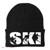 Ski Long Sleeve Tshirt For Skiing Lovers Silhouette Skiers Beanie thumb 0