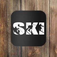Ski Long Sleeve Tshirt For Skiing Lovers Silhouette Skiers Coaster thumb 0