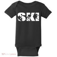 Ski Long Sleeve Tshirt For Skiing Lovers Silhouette Skiers Baby Bodysuit thumb 0