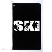 Ski Long Sleeve Tshirt For Skiing Lovers Silhouette Skiers Golf Towel thumb 0