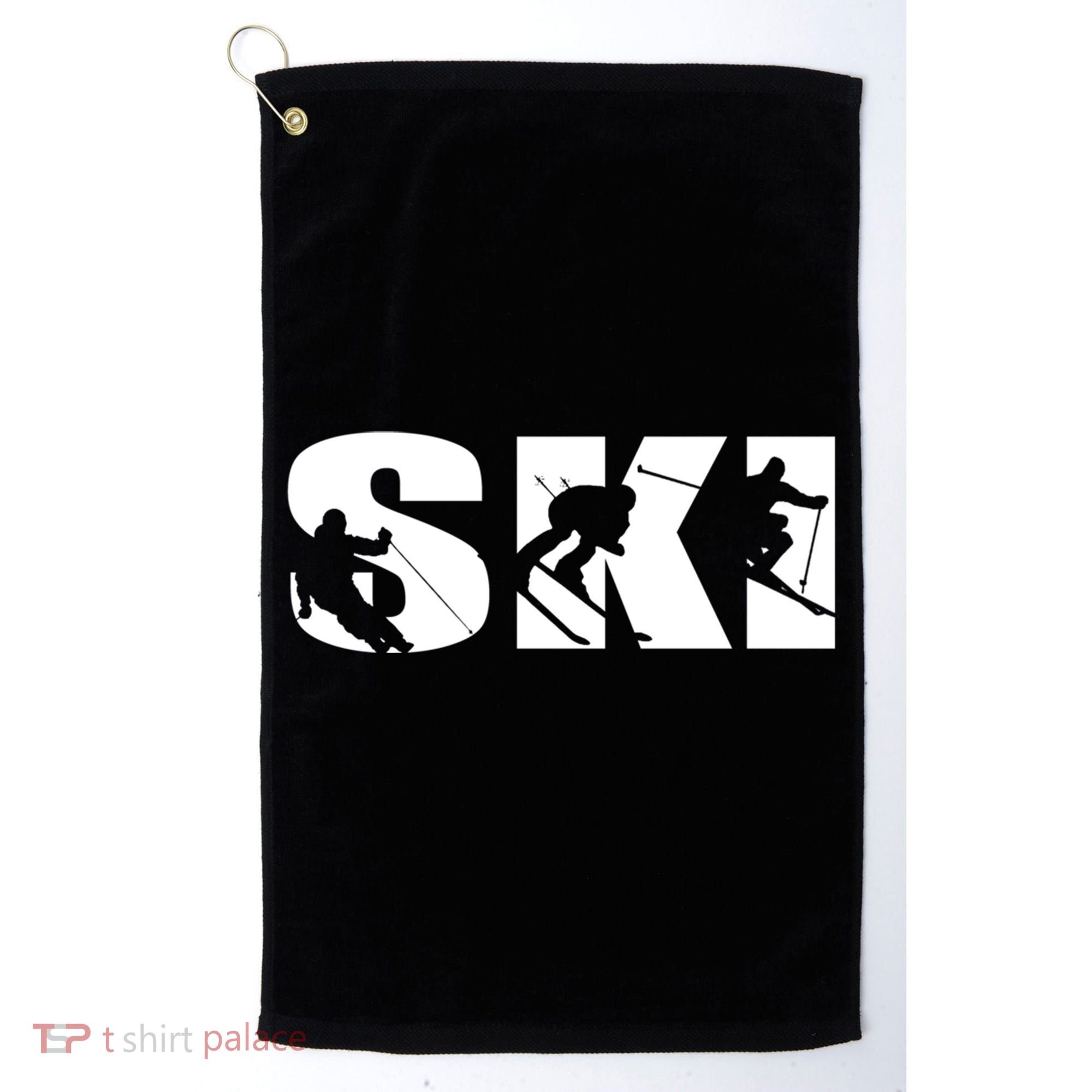 Ski Long Sleeve Tshirt For Skiing Lovers Silhouette Skiers Golf Towel