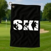 Ski Long Sleeve Tshirt For Skiing Lovers Silhouette Skiers Golf Towel thumb 1