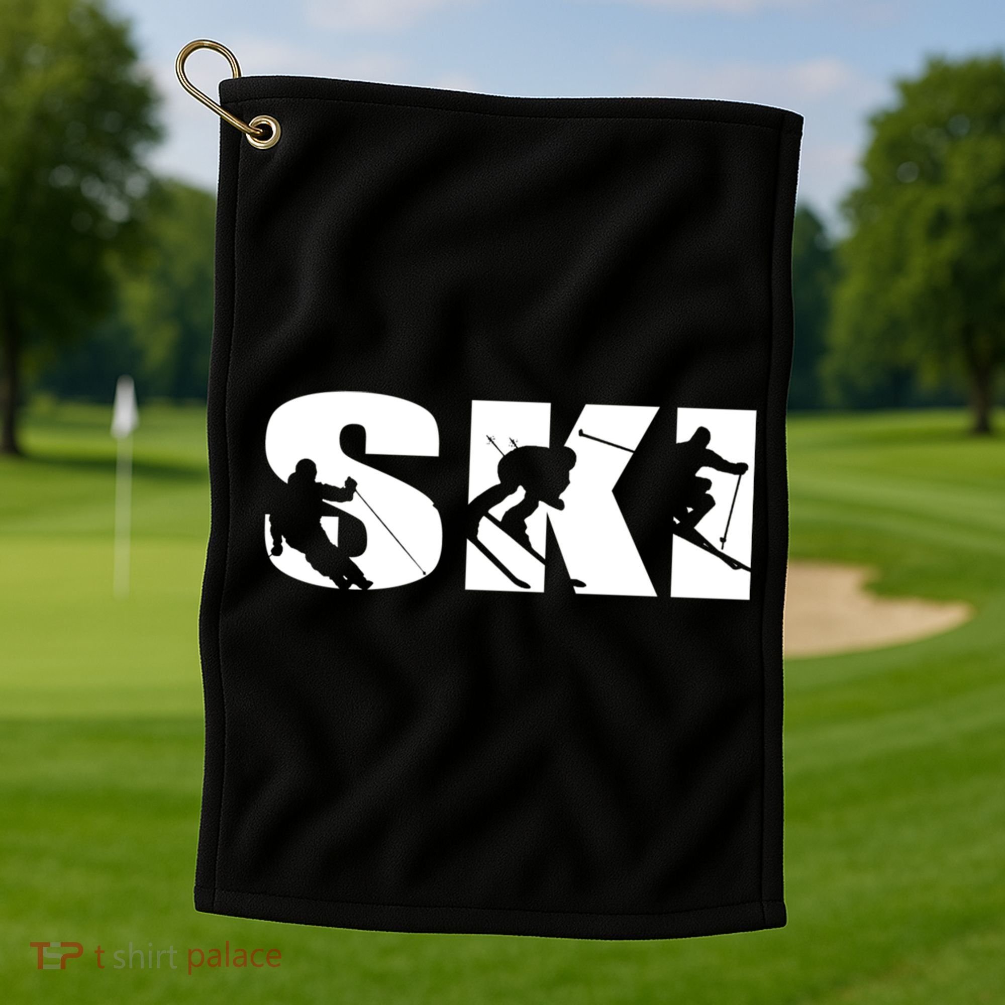 Ski Long Sleeve Tshirt For Skiing Lovers Silhouette Skiers Golf Towel