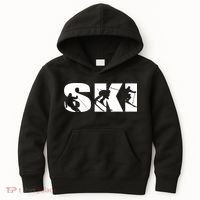 Ski Long Sleeve Tshirt For Skiing Lovers Silhouette Skiers Kids Hoodie thumb 0