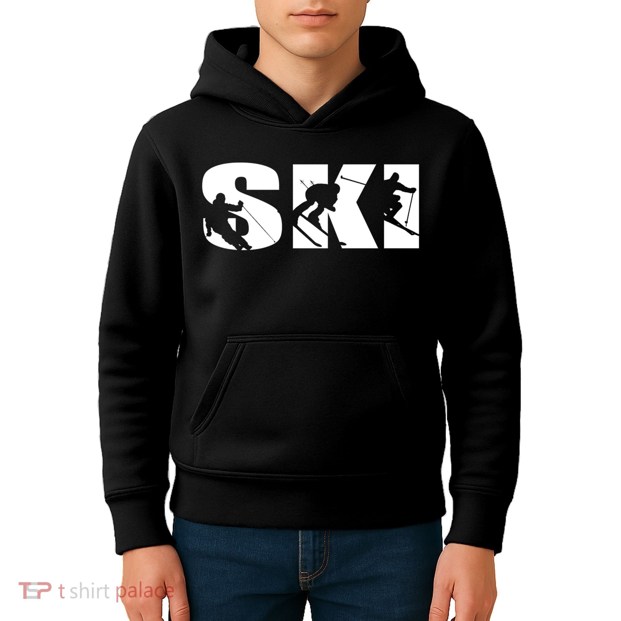 Ski Long Sleeve Tshirt For Skiing Lovers Silhouette Skiers Kids Hoodie