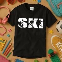 Ski Long Sleeve Tshirt For Skiing Lovers Silhouette Skiers Kids T-Shirt thumb 3