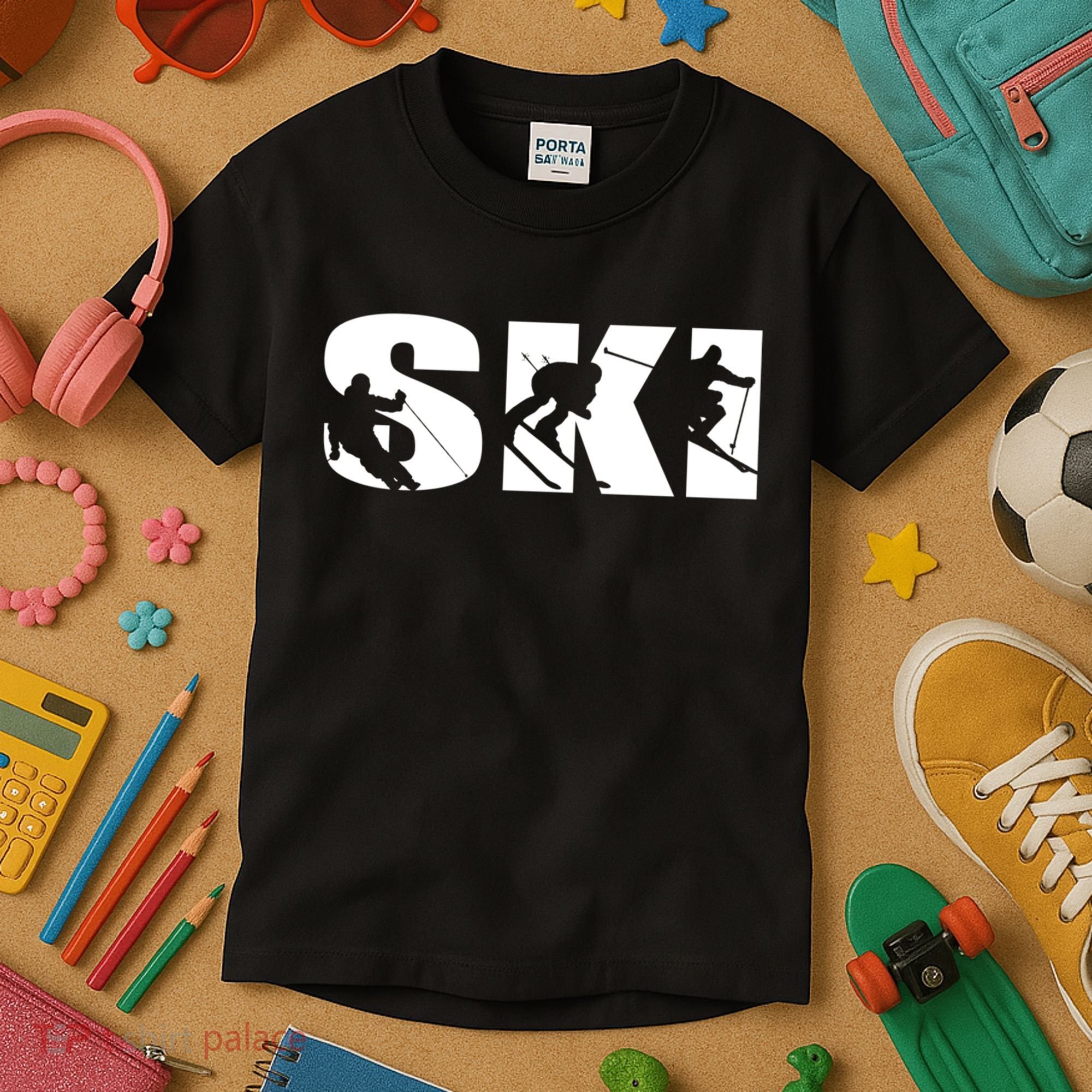 Ski Long Sleeve Tshirt For Skiing Lovers Silhouette Skiers Kids T-Shirt