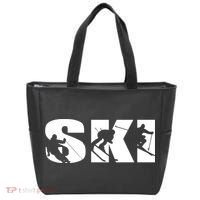 Ski Long Sleeve Tshirt For Skiing Lovers Silhouette Skiers Tote Bag thumb 0