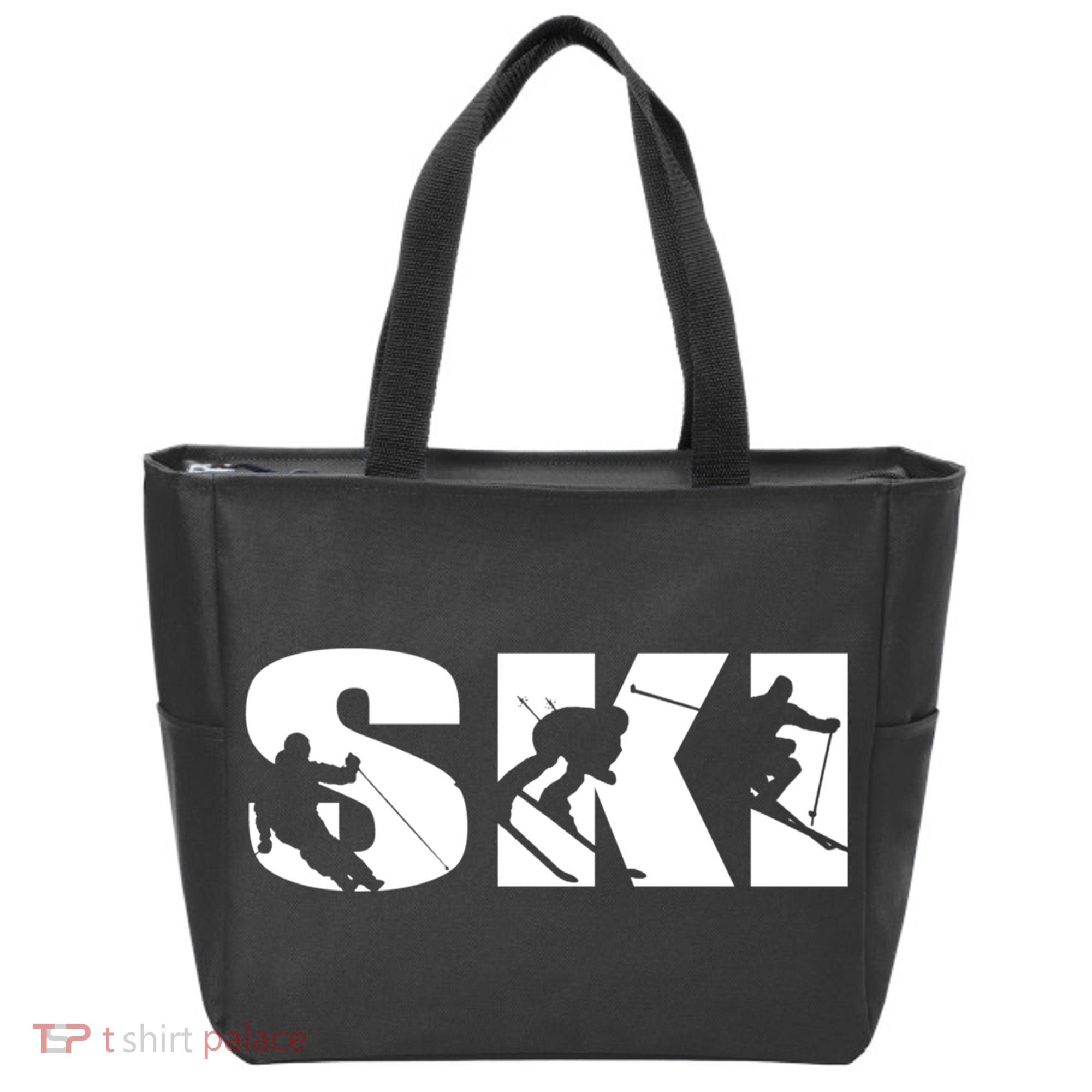 Ski Long Sleeve Tshirt For Skiing Lovers Silhouette Skiers Tote Bag